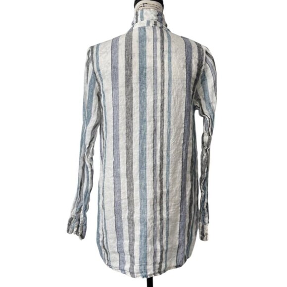 CP Shades Striped Linen Long Sleeve Tunic Top White Blue Womens Size XS - Picture 3 of 8